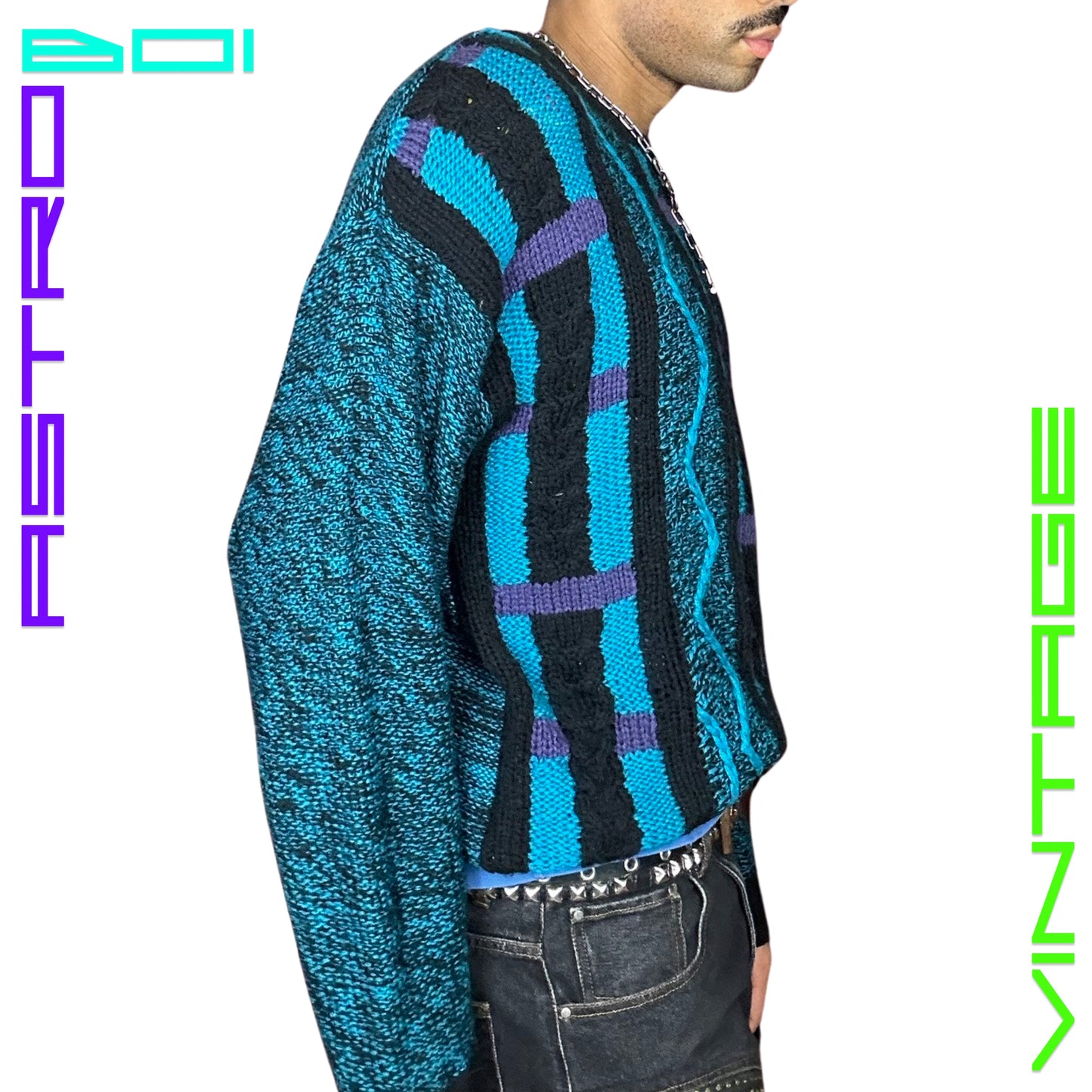 VINTAGE CATTIVO CRAZY KNIT BLUE SWEATER_ MEDIUM