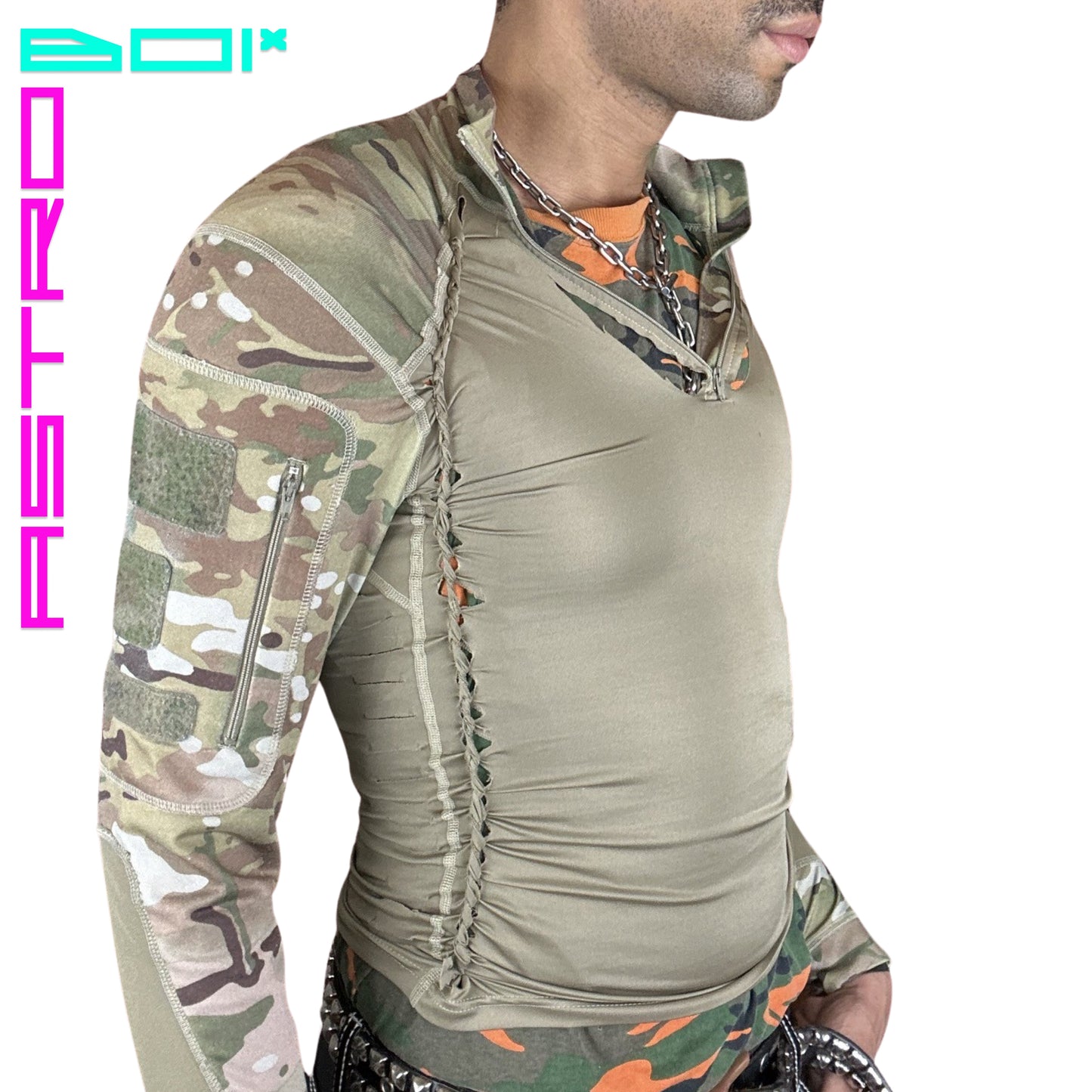 ASTROBOI* GET BODIED NOT WAR_ CAMOUFLAGE _ SPANDEX TOP