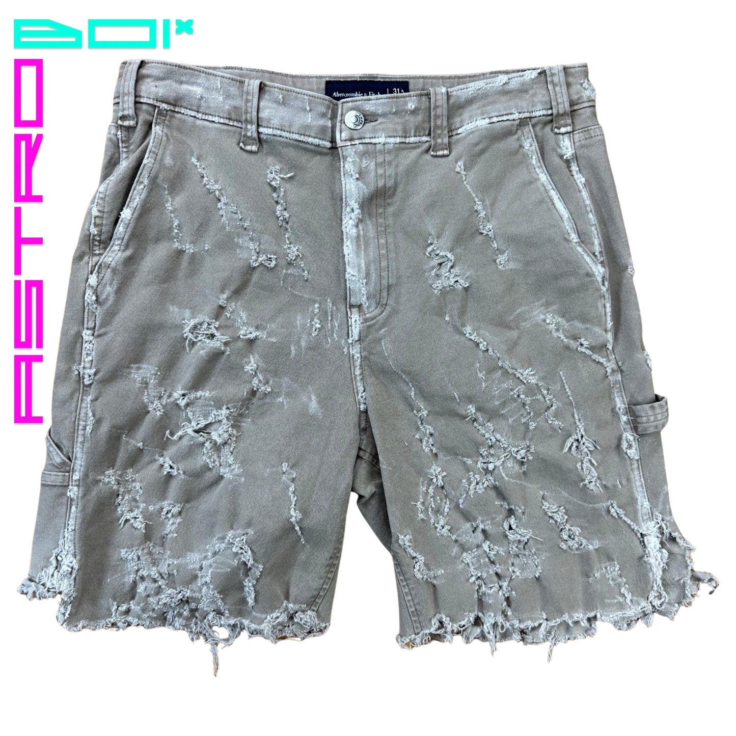 ASTROBOI* CUSTOMIZED ABERCROMBIE & FITCH DISTRESSED WORKWEAR SHORTS_30"