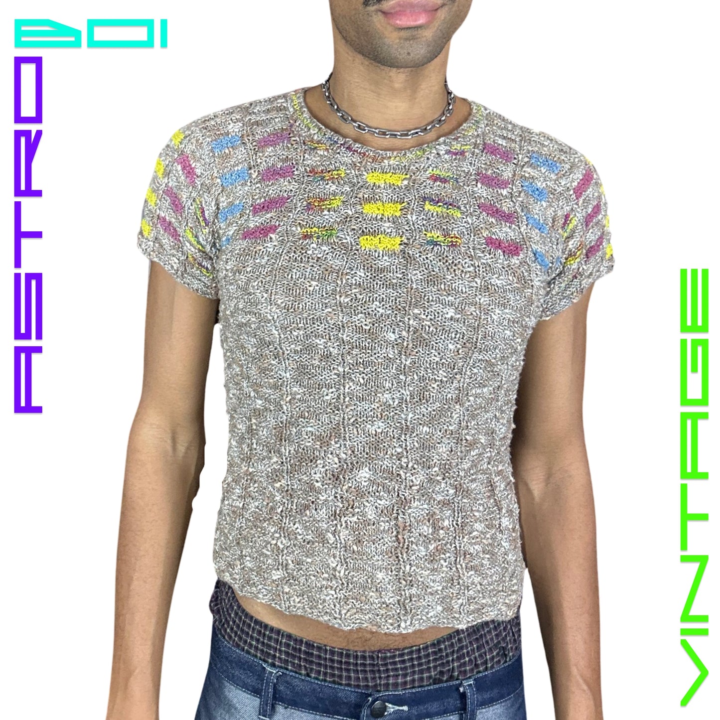 VINTAGE HAND-KNIT SHORT SLEEVE SWEATER