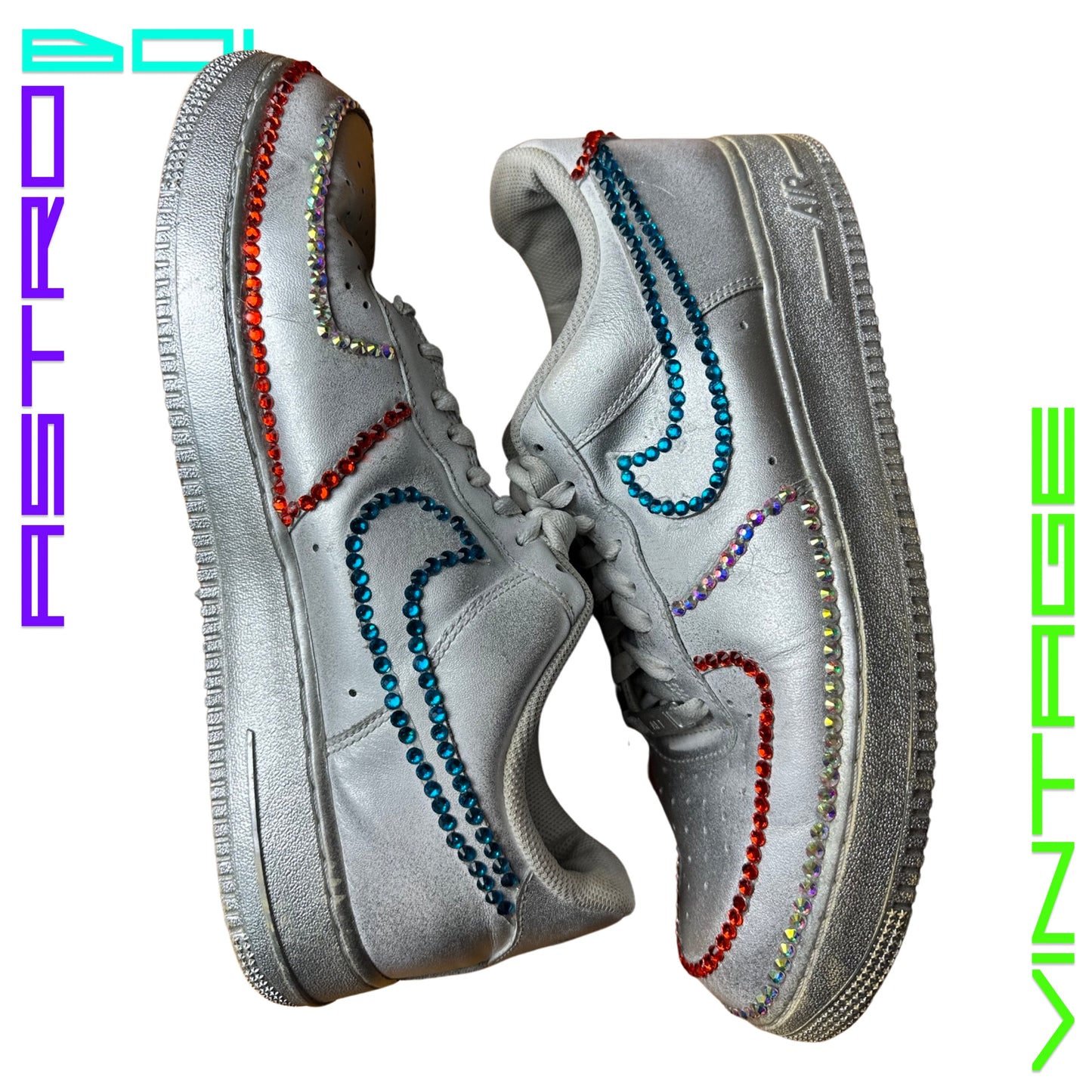 ASTROBOI* NIKE AIR FORCE METALLIC RAINBOW RHINESTONE SHOES