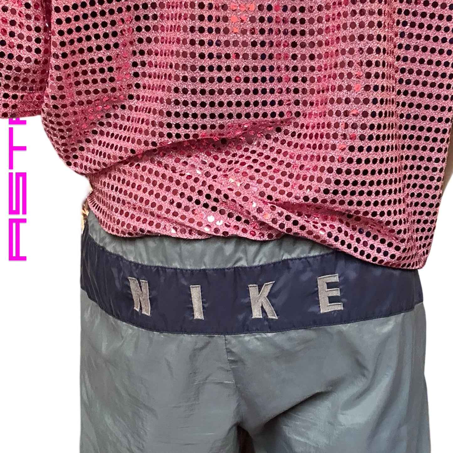 VINTAGE NIKE GRAY NYLON SWIM SHORTS _ LARGE
