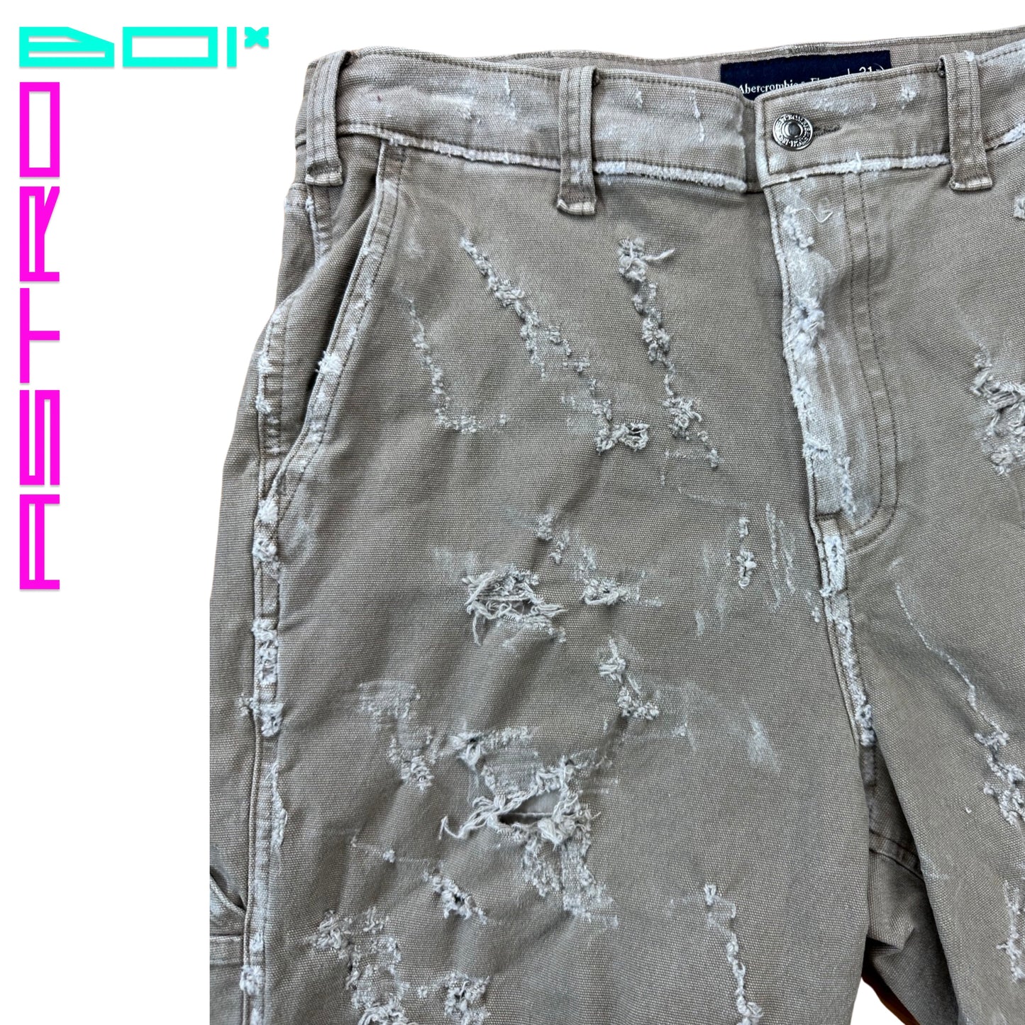 ASTROBOI* CUSTOMIZED ABERCROMBIE & FITCH DISTRESSED WORKWEAR SHORTS_30"