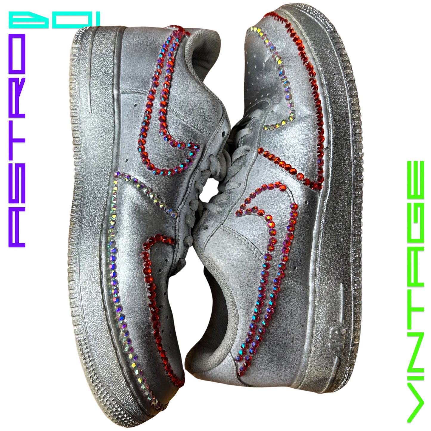 ASTROBOI* NIKE AIR FORCE METALLIC RAINBOW RHINESTONE SHOES