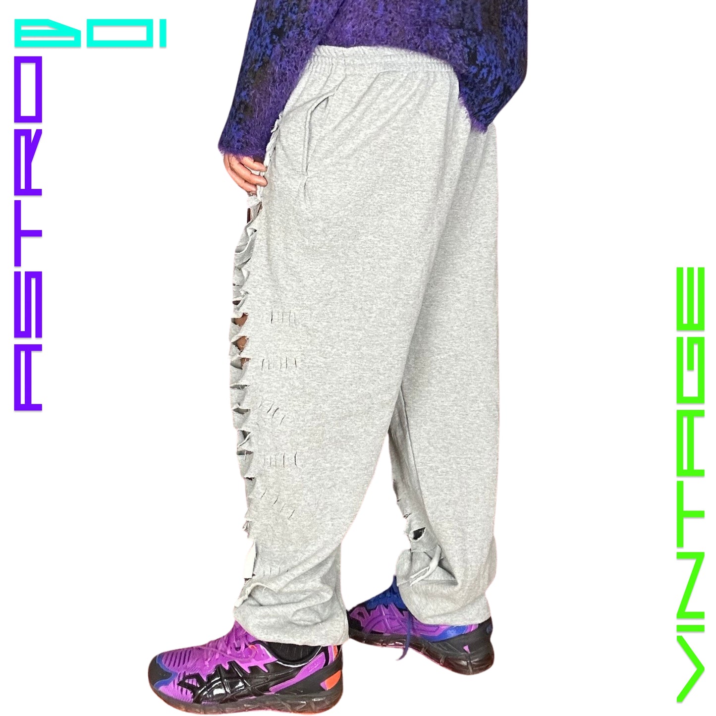 ASTROBOI* GREY TATTERED BAGGY SWEATPANTS_3XL