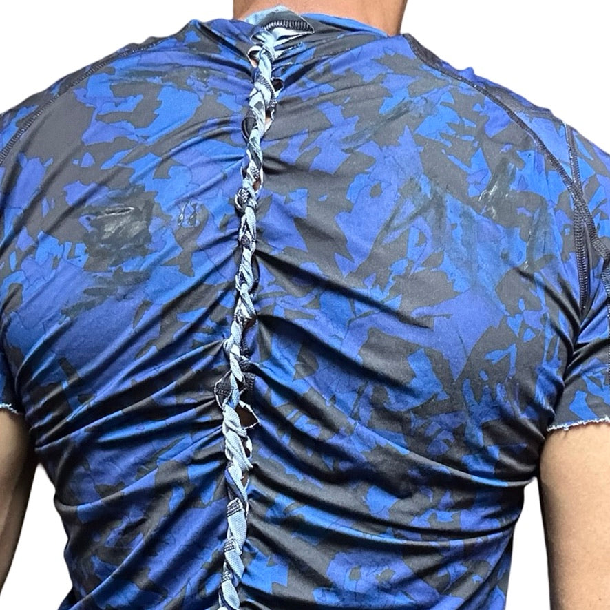 ASTROBOI* x Nike Pro Blue Camouflage Braided Twist T-shirt – back detail