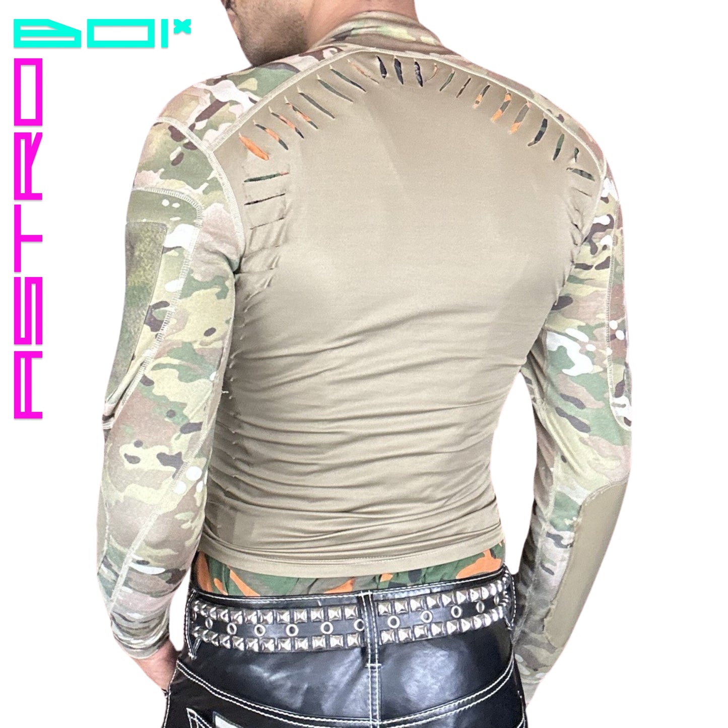 ASTROBOI* GET BODIED NOT WAR_ CAMOUFLAGE _ SPANDEX TOP