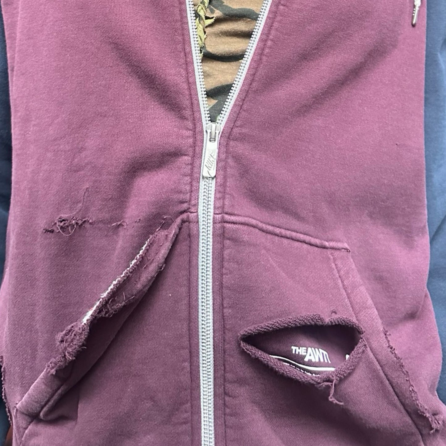 ASTROBOI* Nike Maroon Deconstructed Zip Up Hoodie - XL