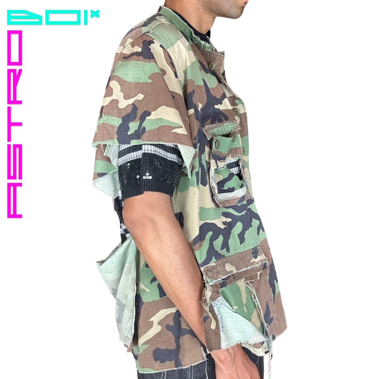 ASTROBOI* DECONSTRUCTED SHORT SLEEVE MILITARY JACKET_XL