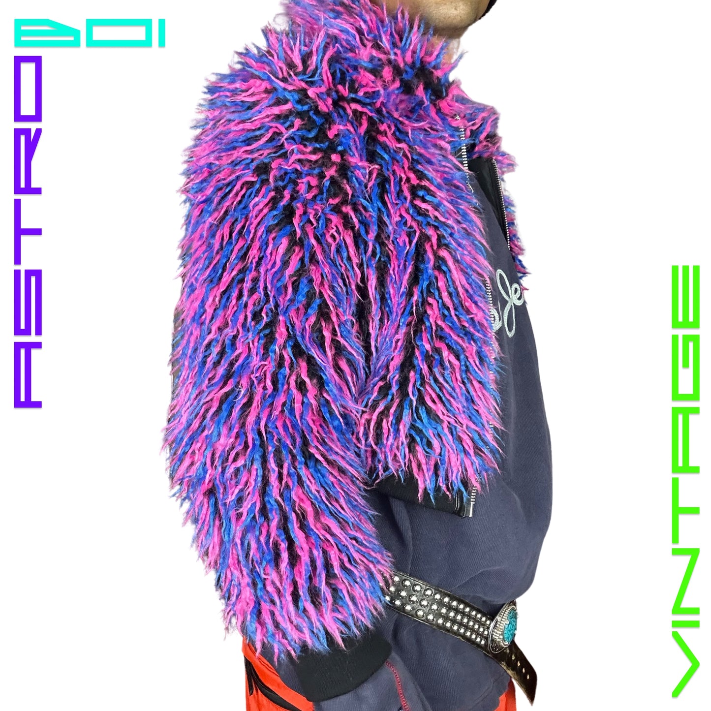 CURRENT MOOD FAUX FUR BOMBER JACKET _ PINK / BLUE