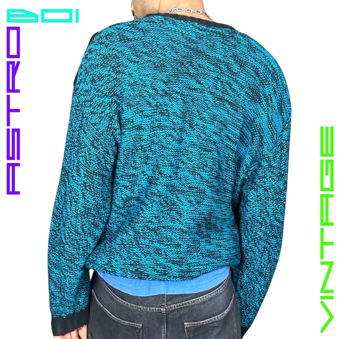 VINTAGE CATTIVO CRAZY KNIT BLUE SWEATER_ MEDIUM