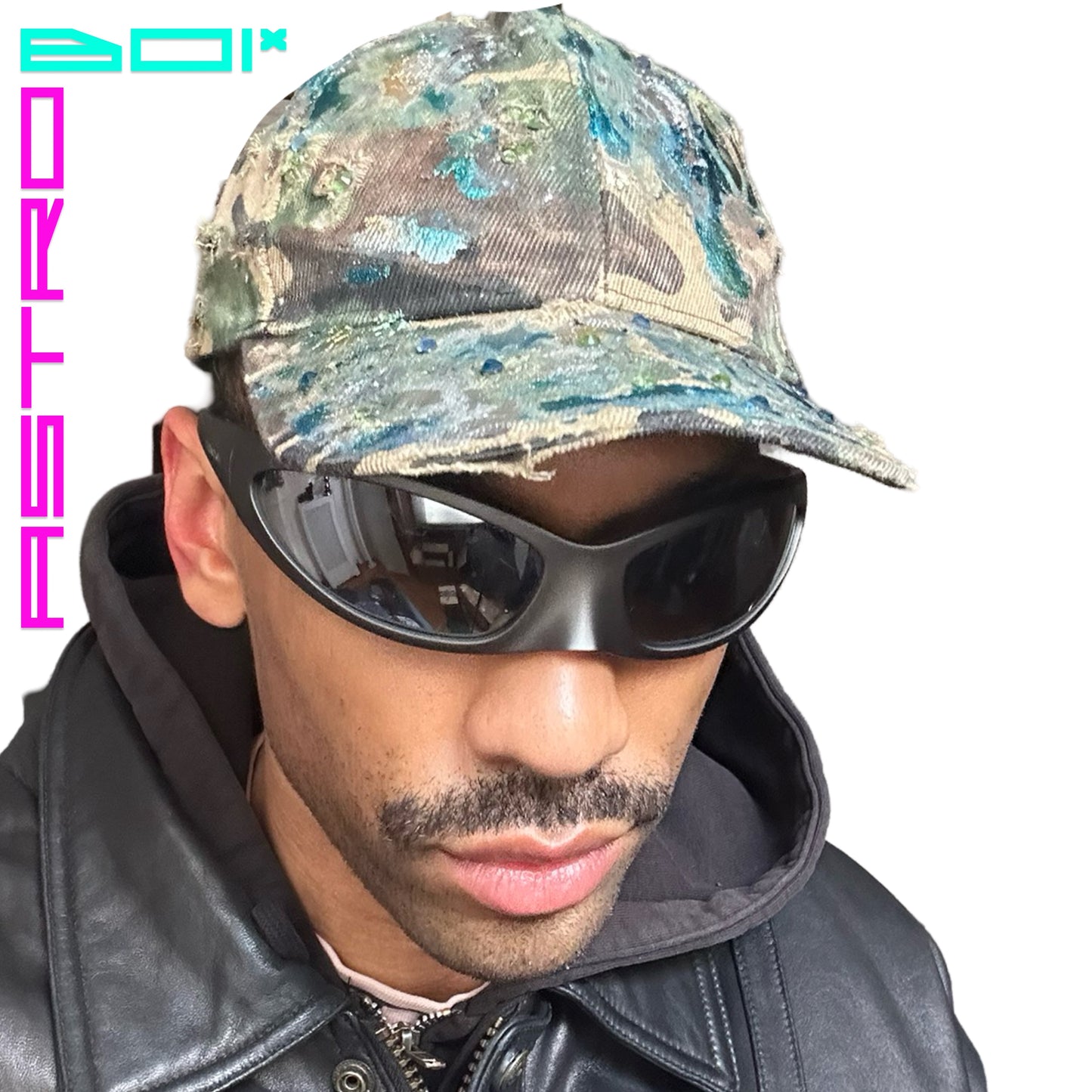 ASTROBOI* CUSTOM DISTRESSED BROWN CAMOUFLAGE METALLIC PAINT CAP WITH RHINESTONES