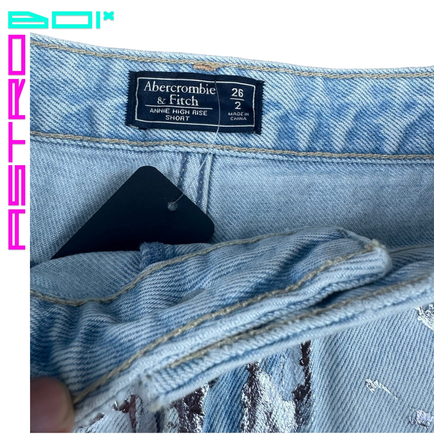 ASTROBOI* x Abercrombie & Fitch Light Blue Foil Denim Shorts - Flat tag