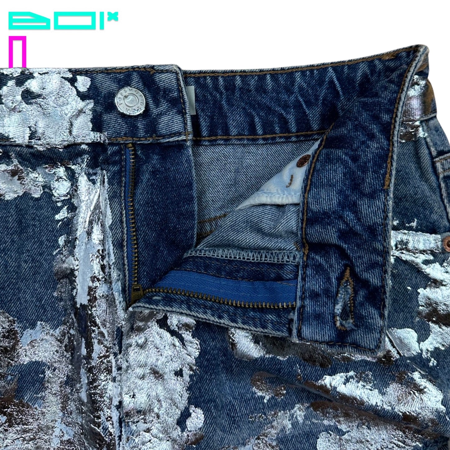 ASTROBOI* CUSTOMIZED TOPSHOP METALLIC DENIM SKIRT