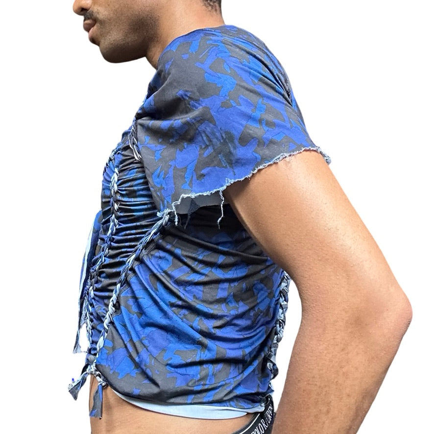 ASTROBOI* x Nike Pro Blue Camouflage Braided Twist T-shirt – left