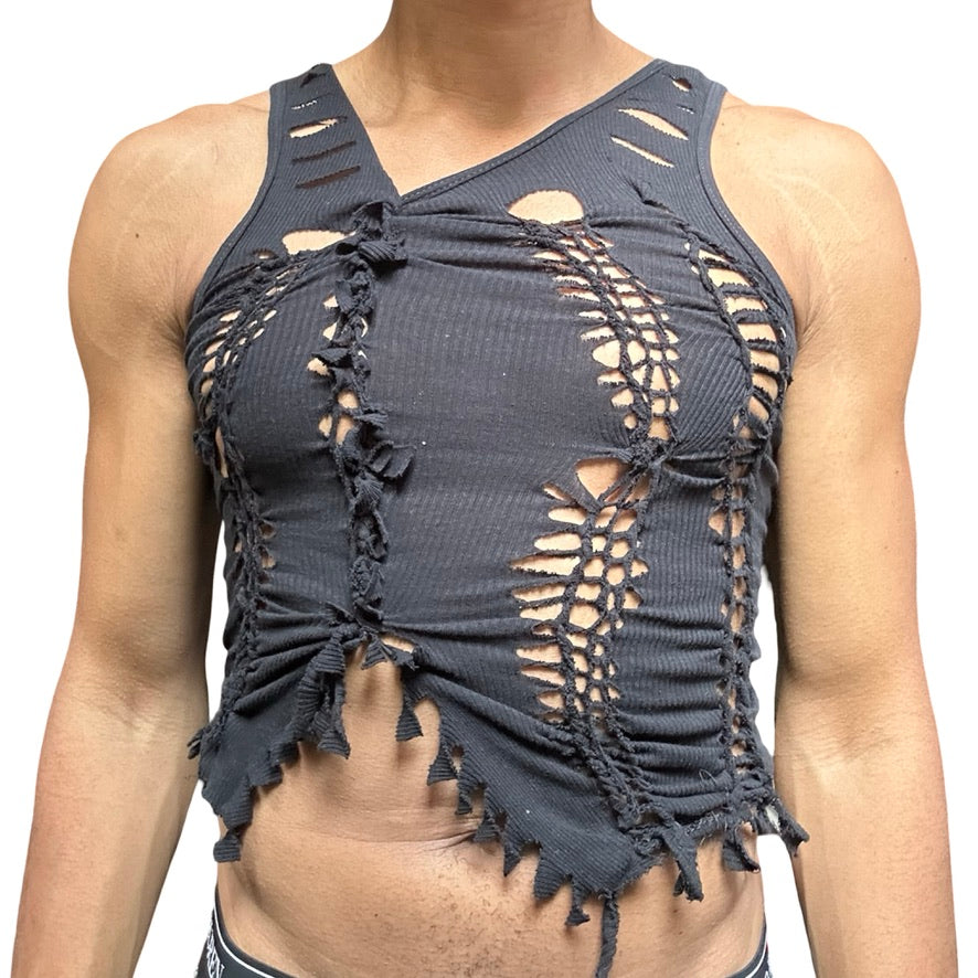 ASTROBOI* 'Andromeda' Black Twist Braided Tank Top - front detail