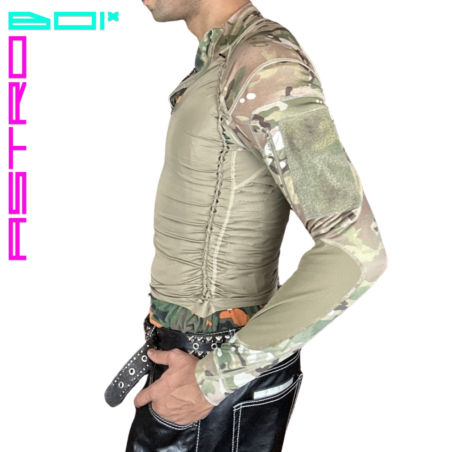 ASTROBOI* GET BODIED NOT WAR_ CAMOUFLAGE _ SPANDEX TOP