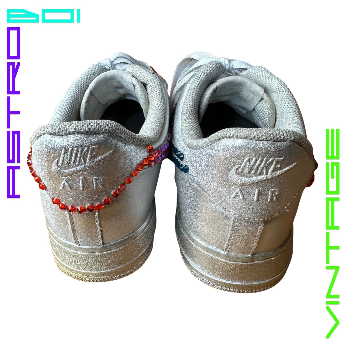 ASTROBOI* NIKE AIR FORCE METALLIC RAINBOW RHINESTONE SHOES
