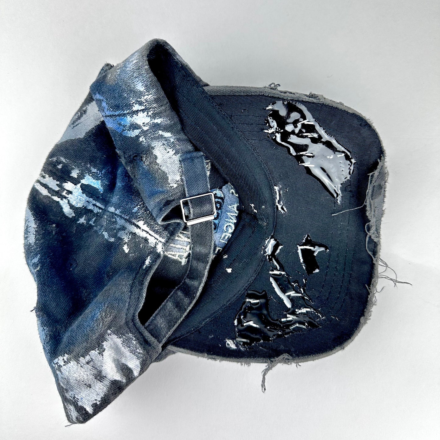 ASTROBOI* 'Cali' Black & Blue Painted Rhinestone Resin Distressed Hat