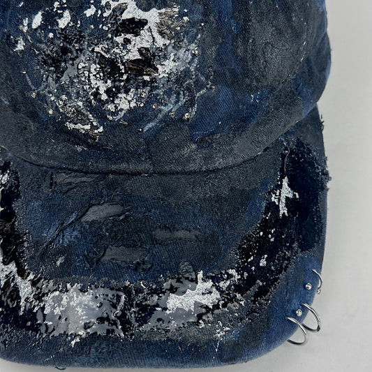 ASTROBOI* 'Dune' Black & Blue Indie Barbed Wire Distressed Pierced Hat