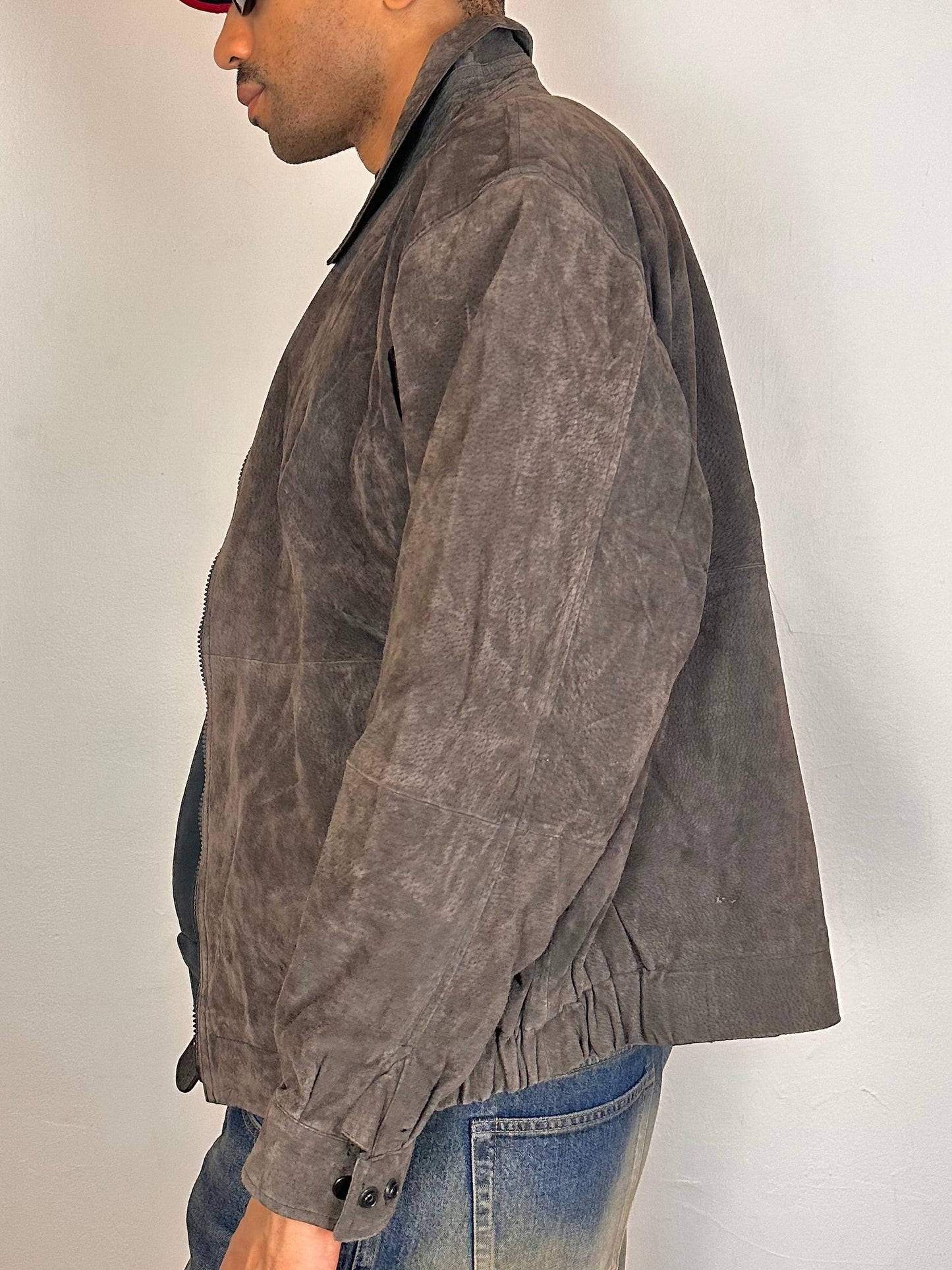 Vintage AMATI Men's Classic Brown Suede Bomber Jacket - XL