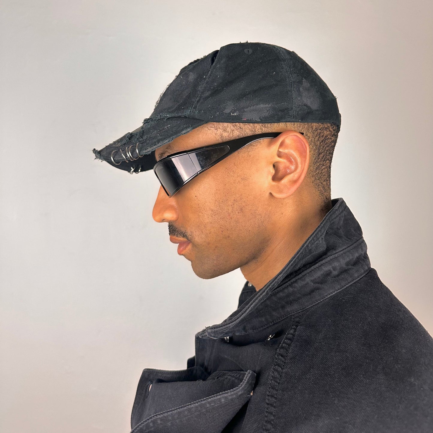 ASTROBOI* x Mercedes Rhinestone Black Distressed Hat - left