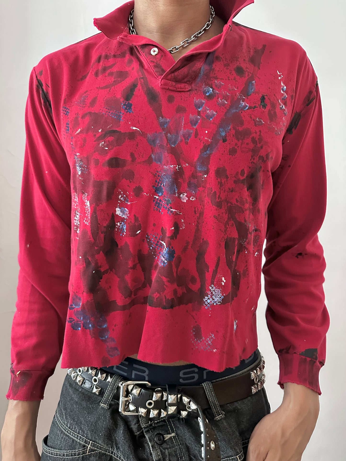 ASTROBOI* x Polo Ralph Lauren 'Kill Switch' Red & Black Grunge Polo — Medium