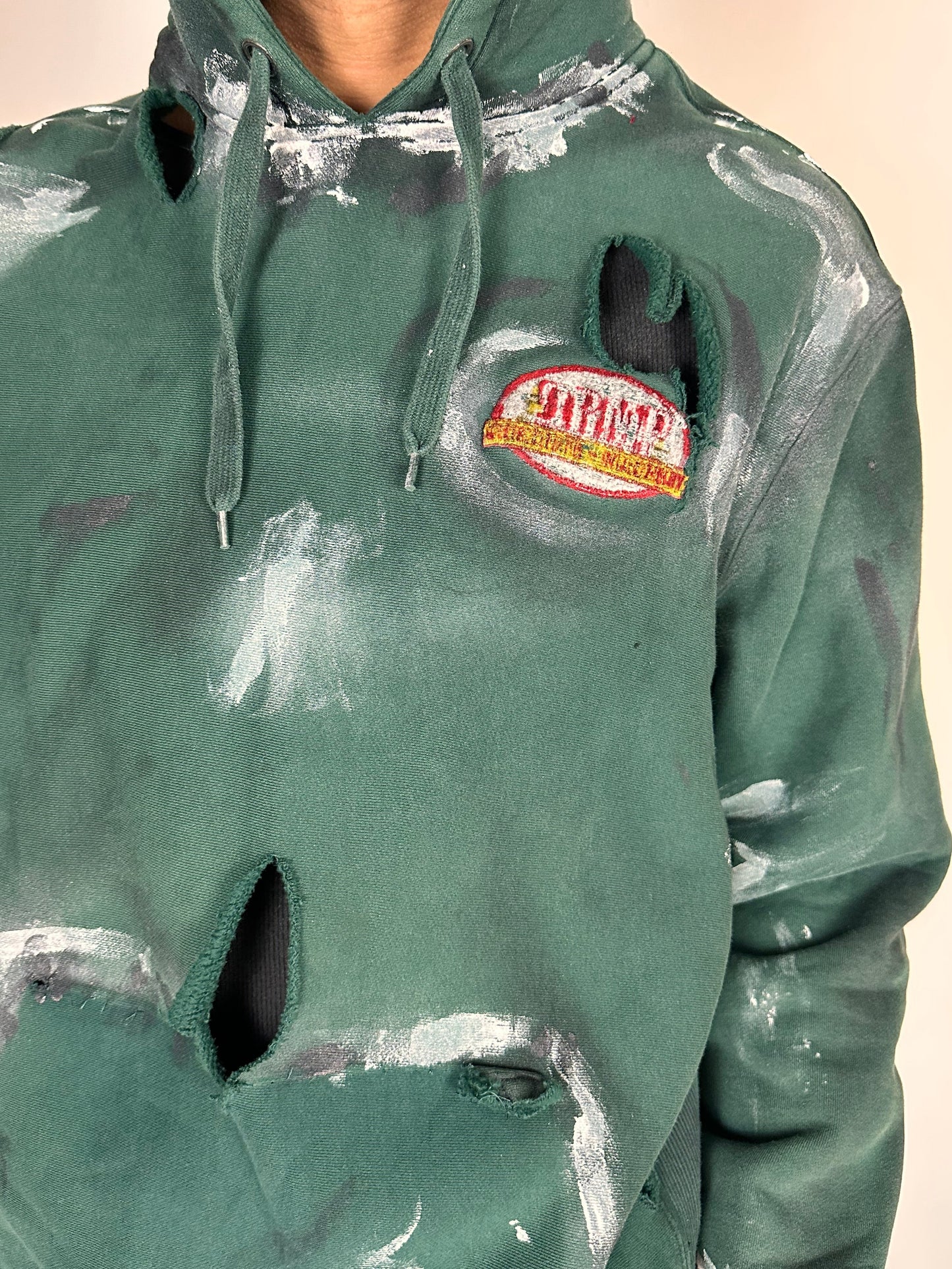 Green Heavyweight Oversized Painted Utility Hoodie – Medium