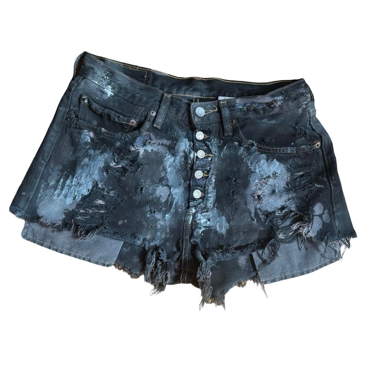ASTROBOI* x Levi's Womens Ripped Black Denim Painted Mini Shorts - flat front