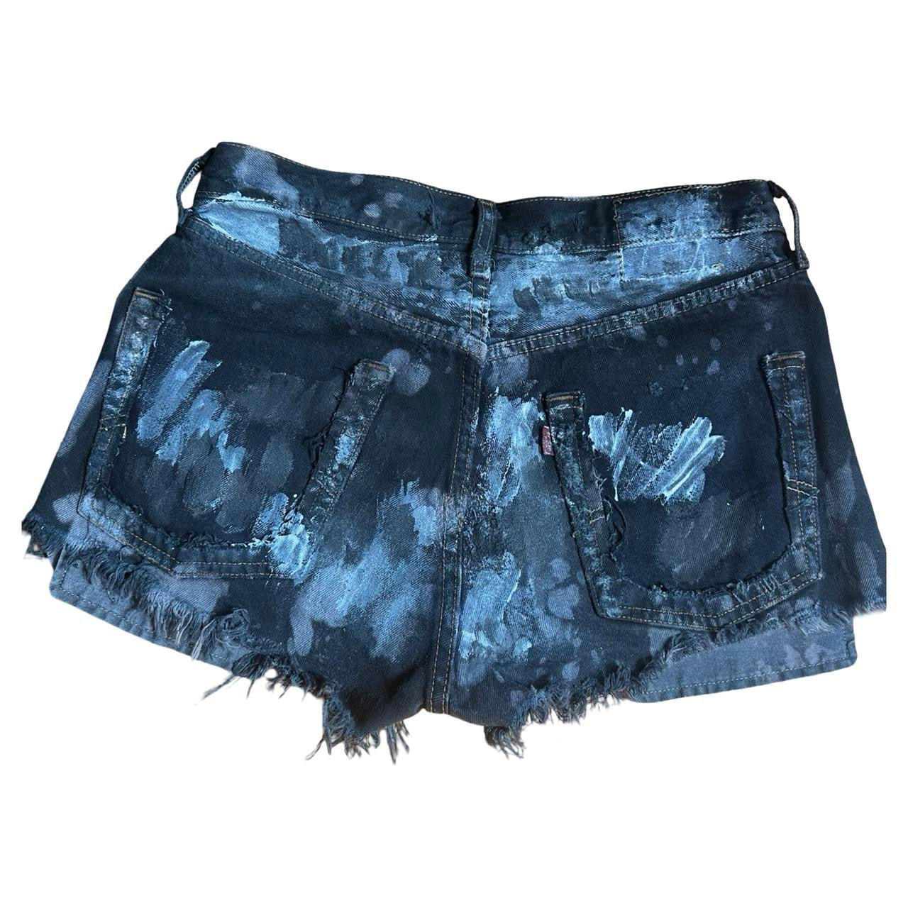 ASTROBOI* x Levi's Womens Ripped Black Denim Painted Mini Shorts - flat back