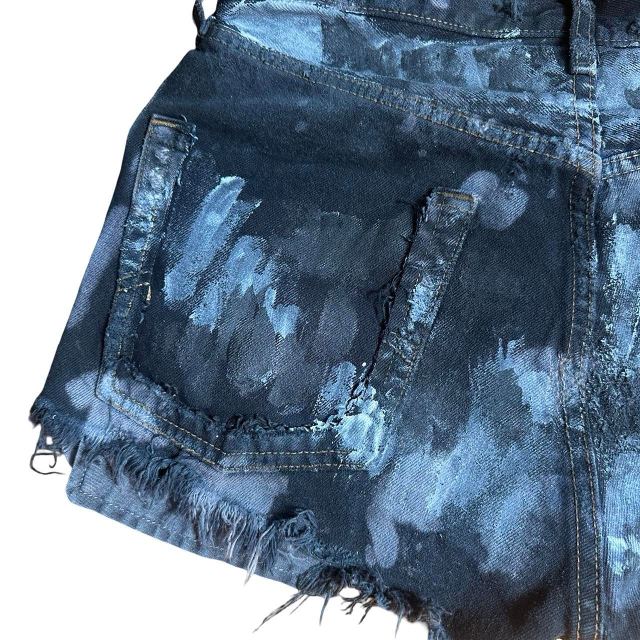 ASTROBOI* x Levi's Womens Ripped Black Denim Painted Mini Shorts - flat back left