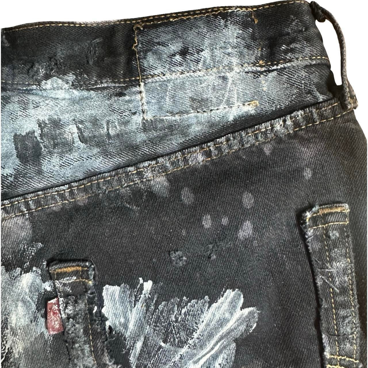ASTROBOI* x Levi's Womens Ripped Black Denim Painted Mini Shorts - flat back detail
