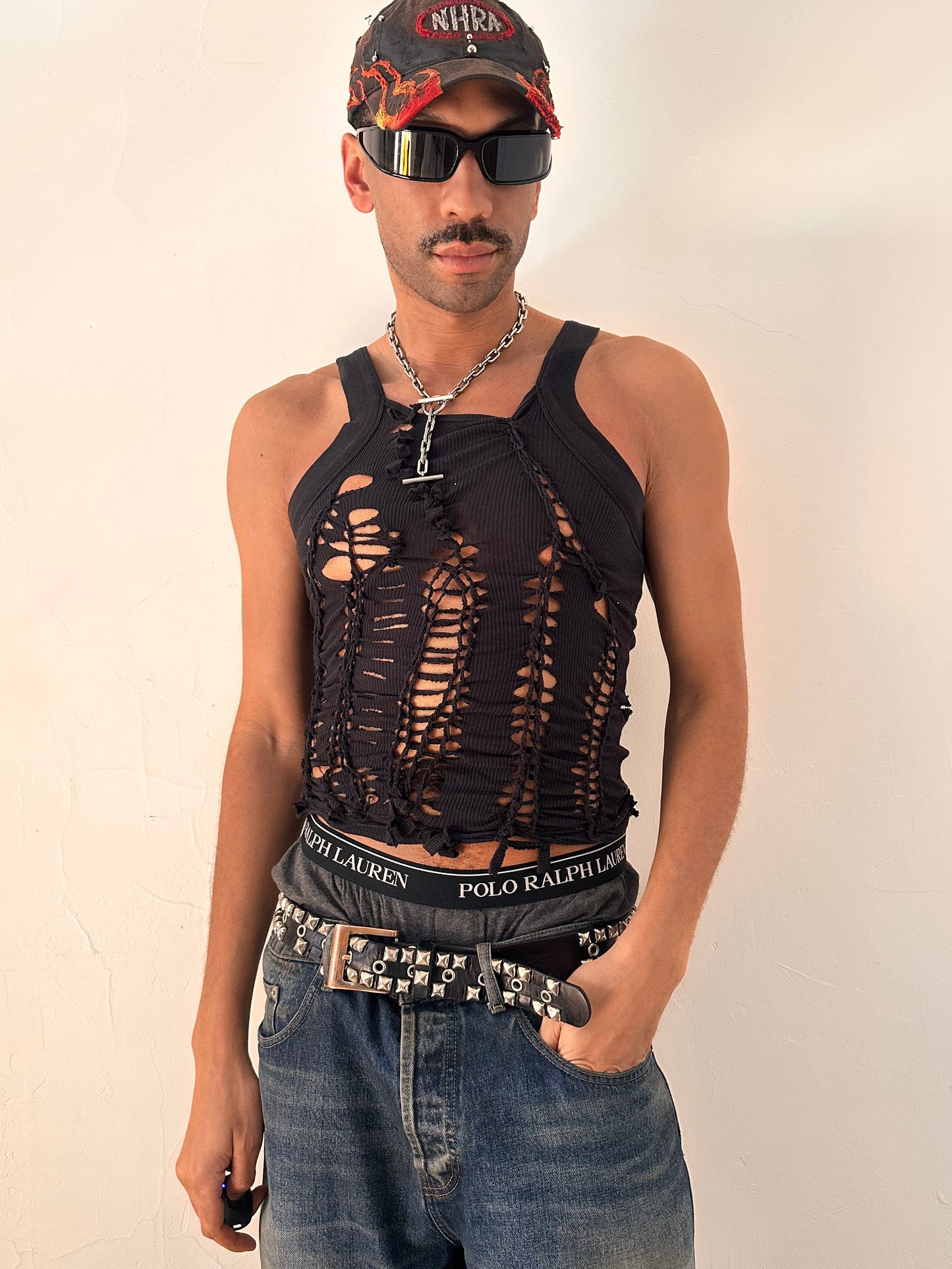 ASTROBOI* 'Aidan' Black Braided Twist G-Unit Tank Top - Medium