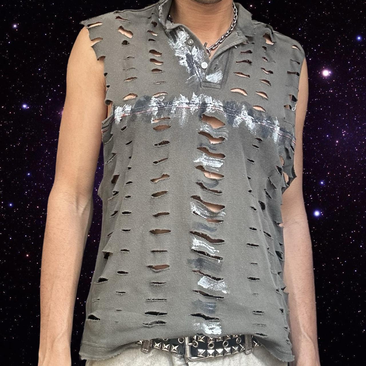 ASTROBOI* Grey Grunge Painted Sleeveless Polo - front