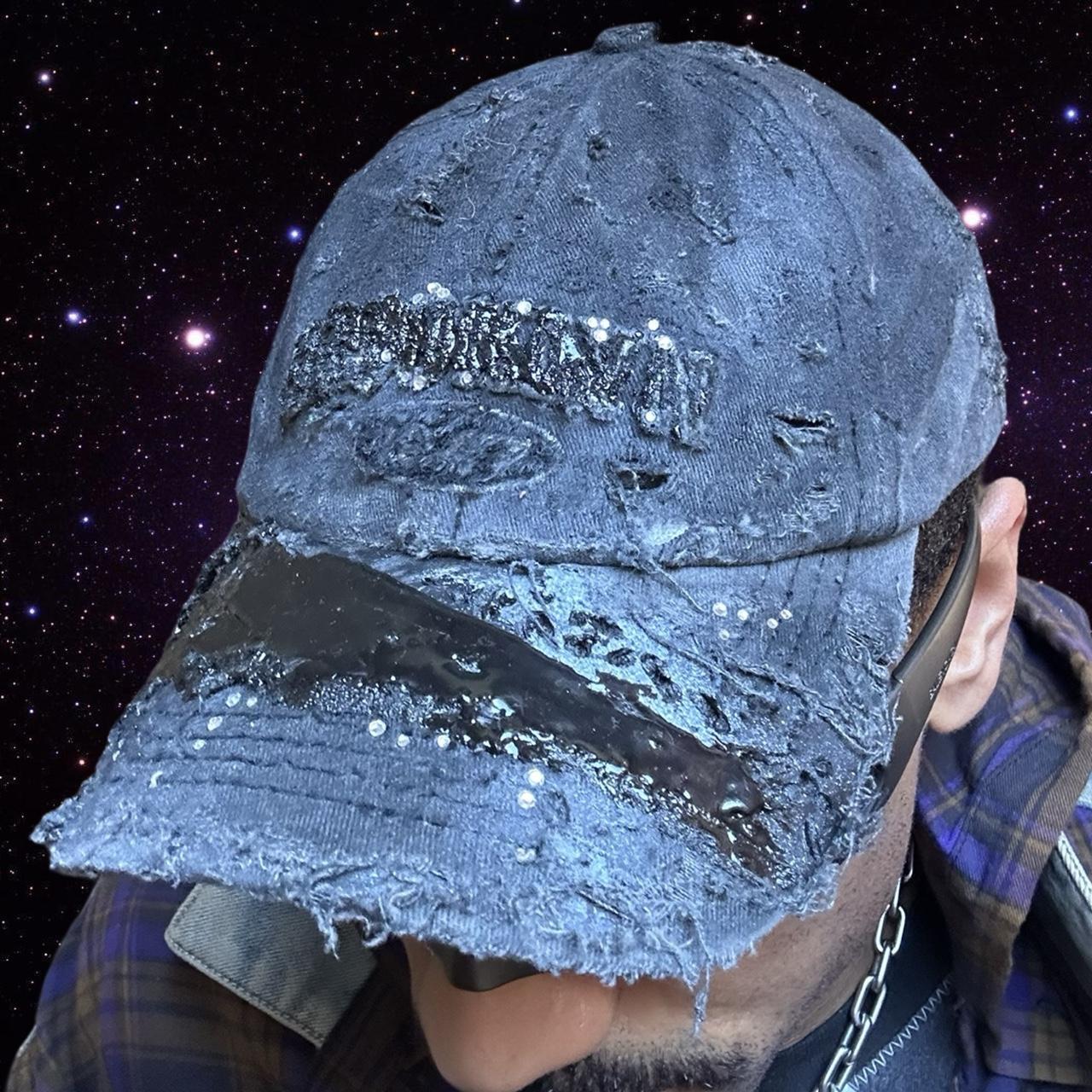 ASTROBOI* Brooklyn Distressed Black Resin Rhinestone Hat