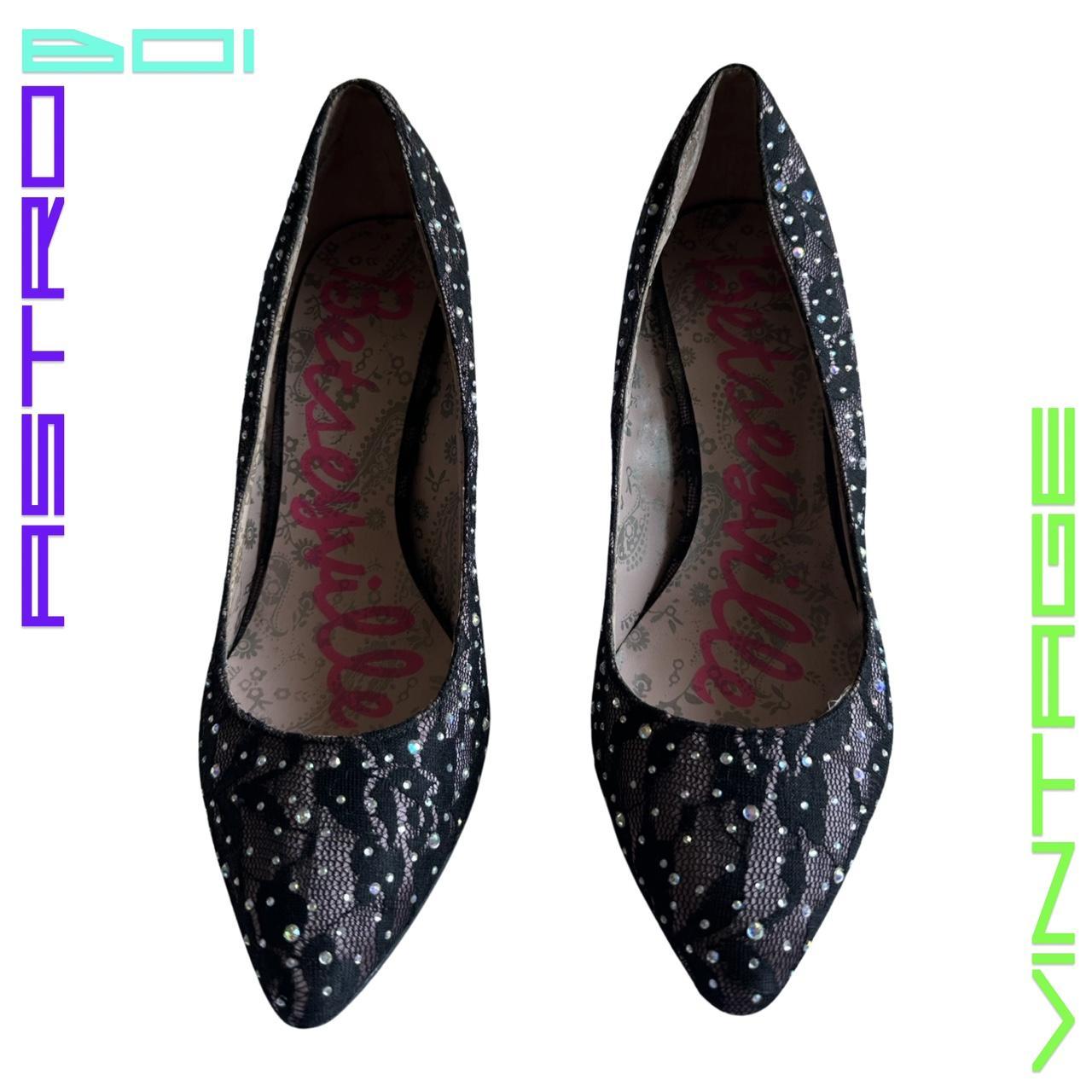 VINTAGE BETSEY JOHNSON RHINESTONE LACE HEELS_ 8.5