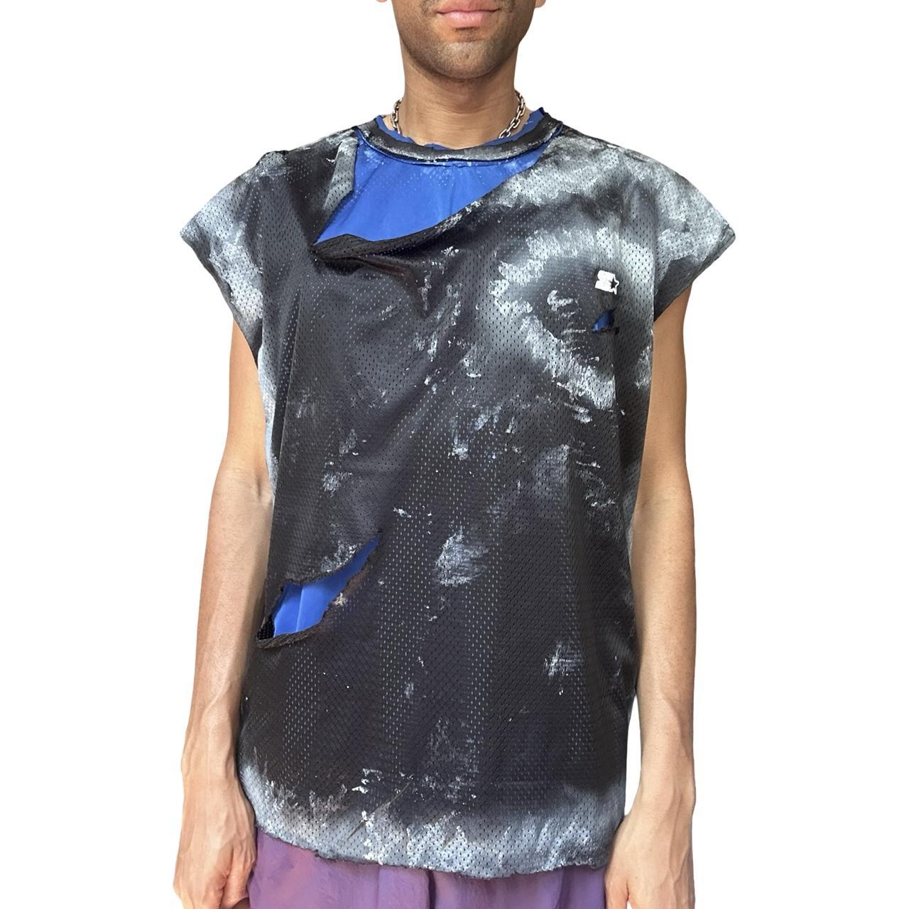 Starter Black & Blue Ripped Mesh Tank Top - front