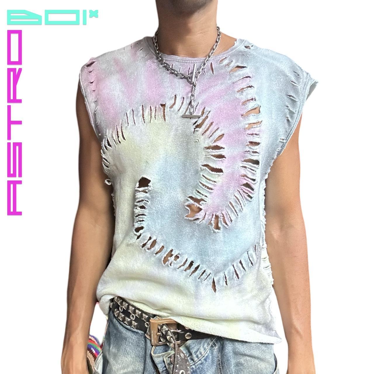 ASTROBOI* YELLOW CANDY COATED TIE DYE SWIRLS SLEEVELESS SWEATSHIRT _ XL