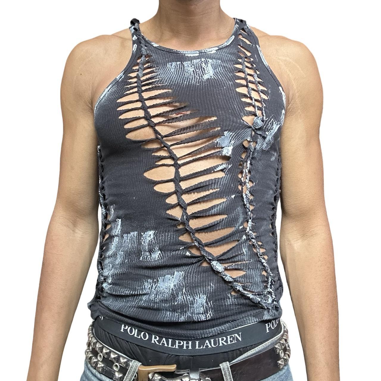 ASTROBOI* Black & White Twist Ribbed Braided Party Tank Top - front