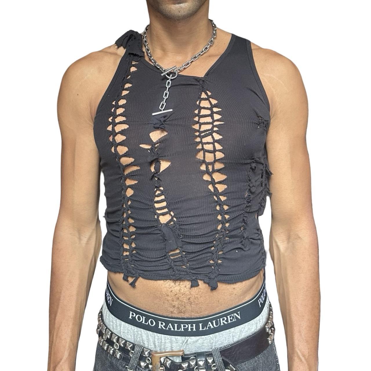 ASTROBOI* x Gildan 'Natt' Black Braided Twist Tank Top - front