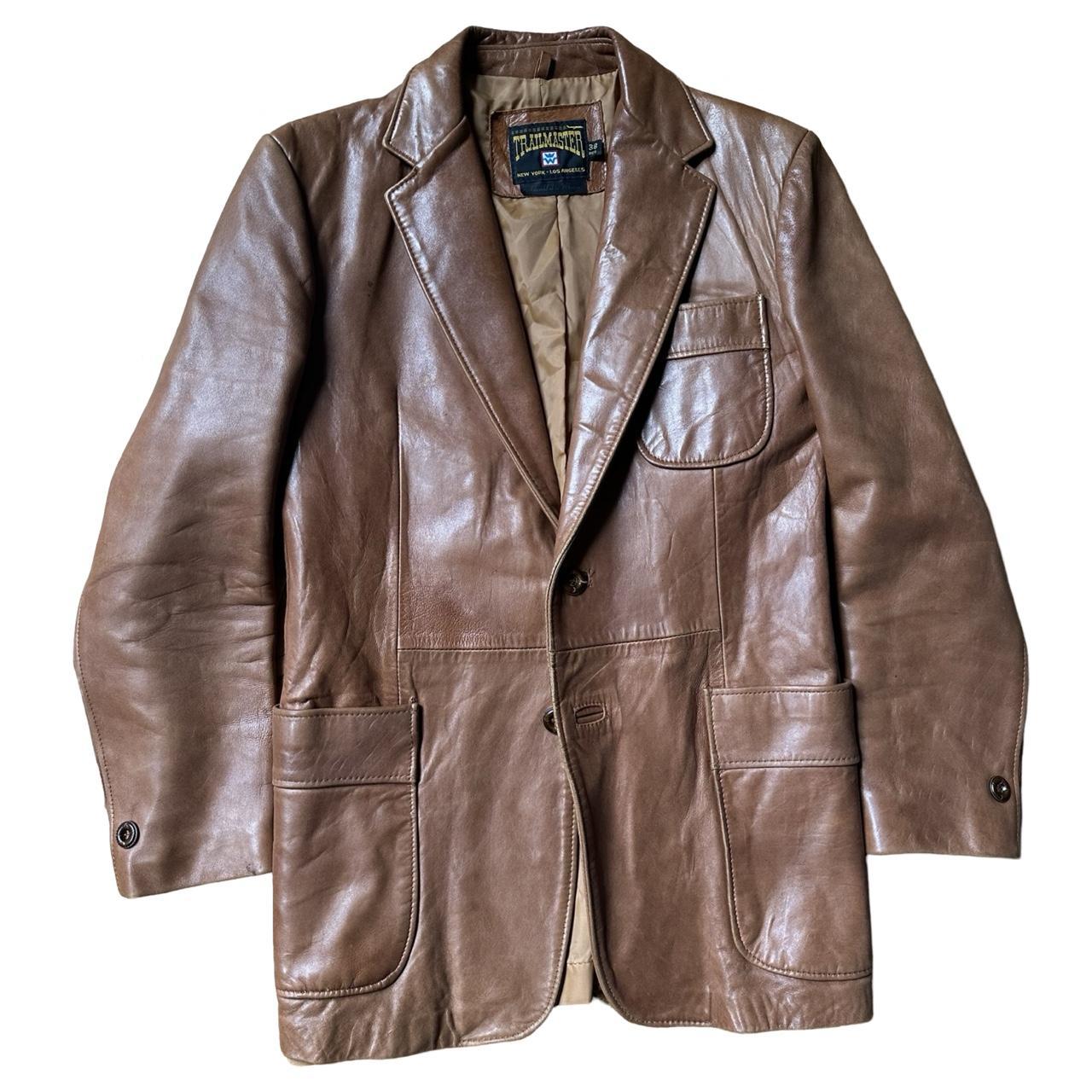 Vintage Trailmaster Brown/Camel Leather Blazer, flat front