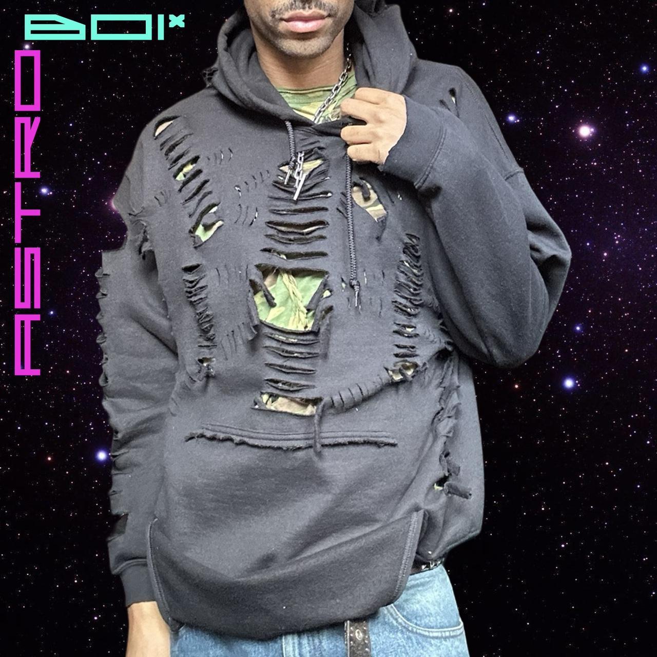 XL ASTROBOI* Black Trap Grunge Ripped Oversized Hoodie