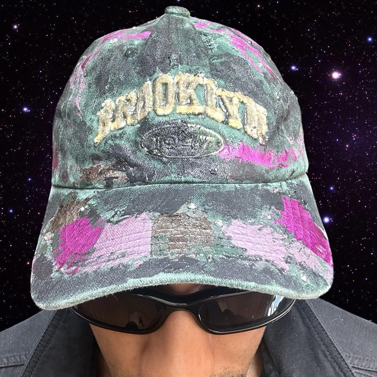 ASTROBOI* 'Paint Slab' Green/Black Distressed Resin Dad Hat - front