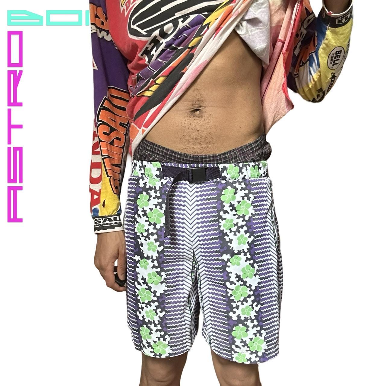 OPENING CEREMONY X COLUMBIA PURPLE & GREEN FLORAL PRINT SWIM SHORTS