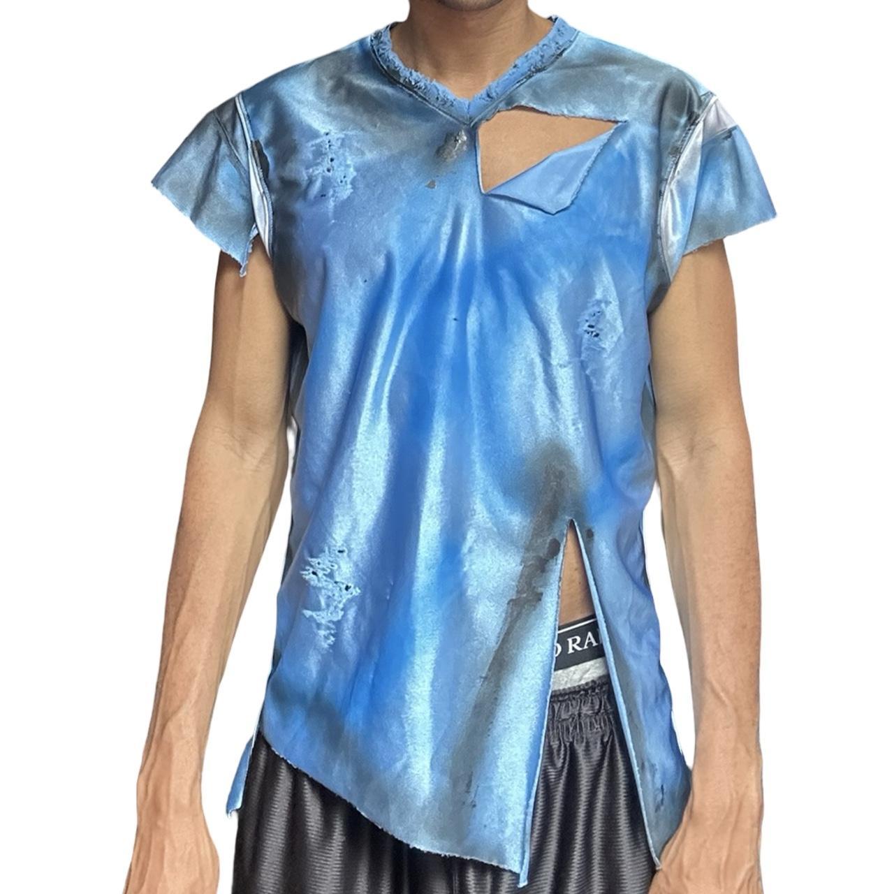 ASTROBOI* V-neck Deconstructed Blue Painted T-shirt Jersey – front