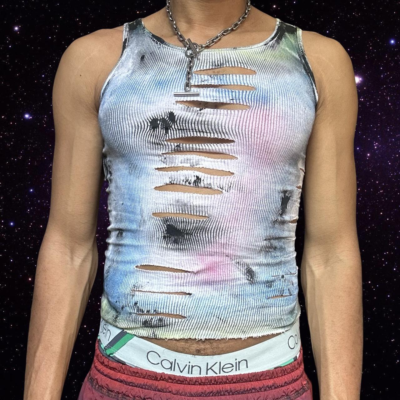 ASTROBOI* 'Super Nova' White Slashed Tank Top - front
