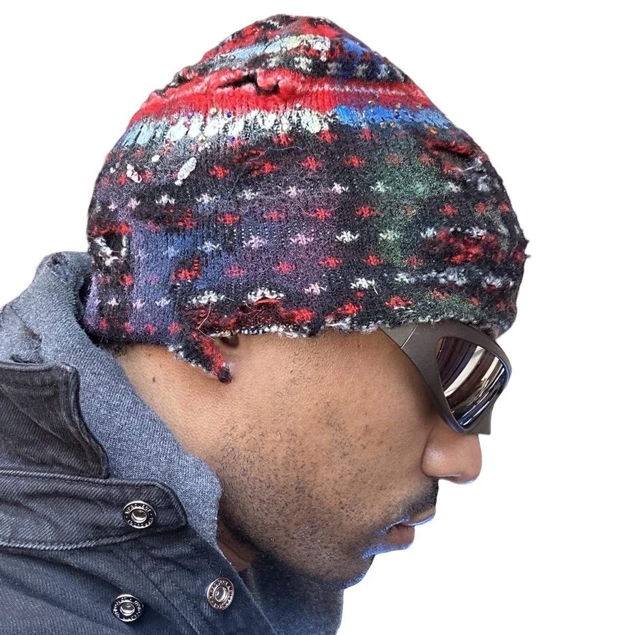 ASTROBOI* Distressed Fair Isle Black Rhinestone Beanie, right