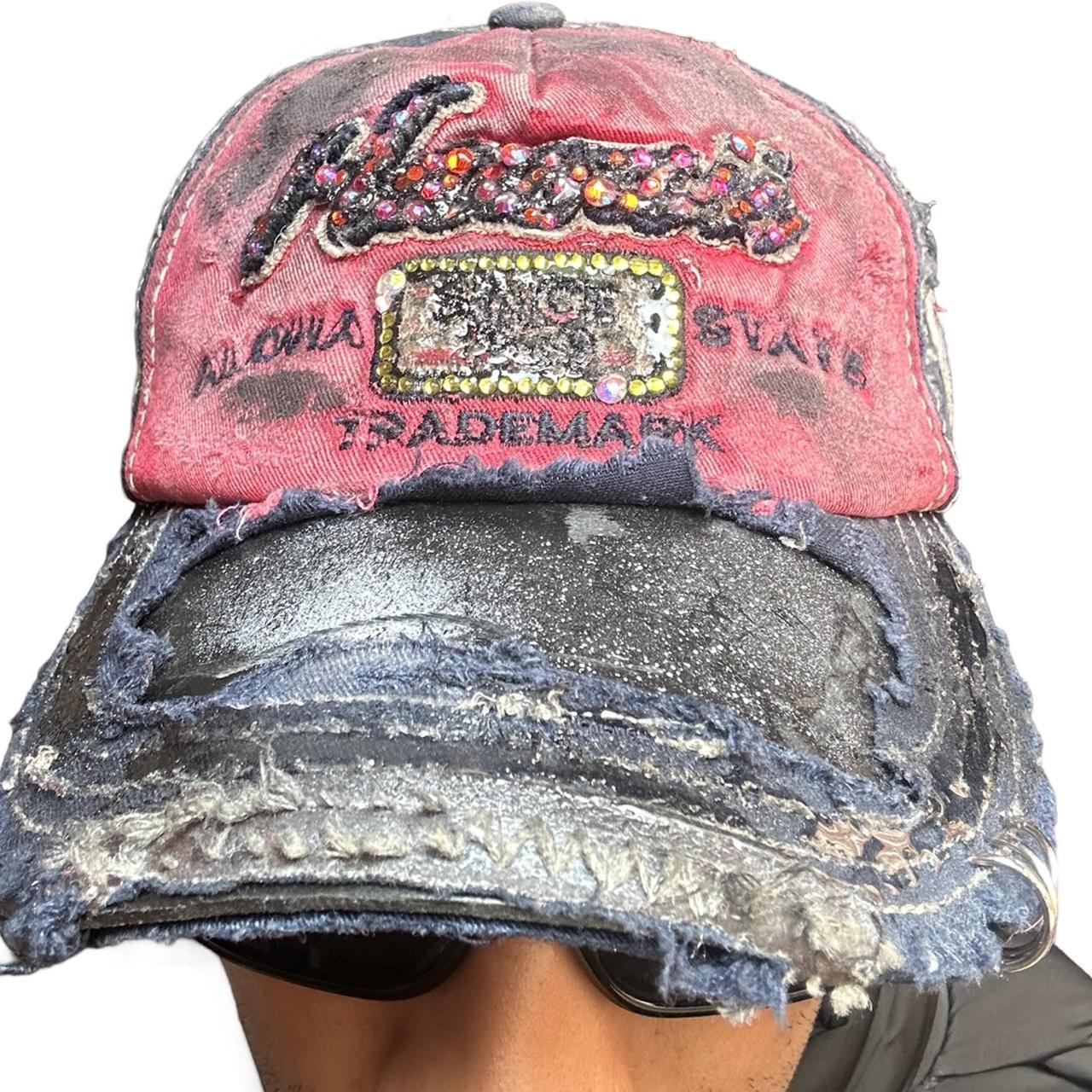 ASTROBOI* 'Hawaii' Y2K Red/Blue Rhinestone Hat, front