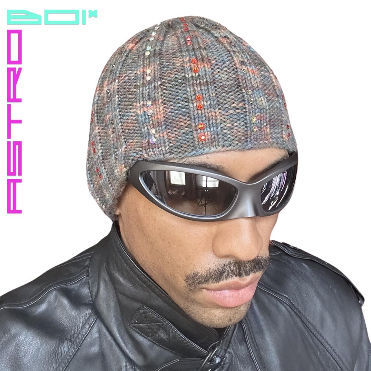 ASTROBOI* Olive Green Marbled Ribbed Beanie w/ Rhinestones