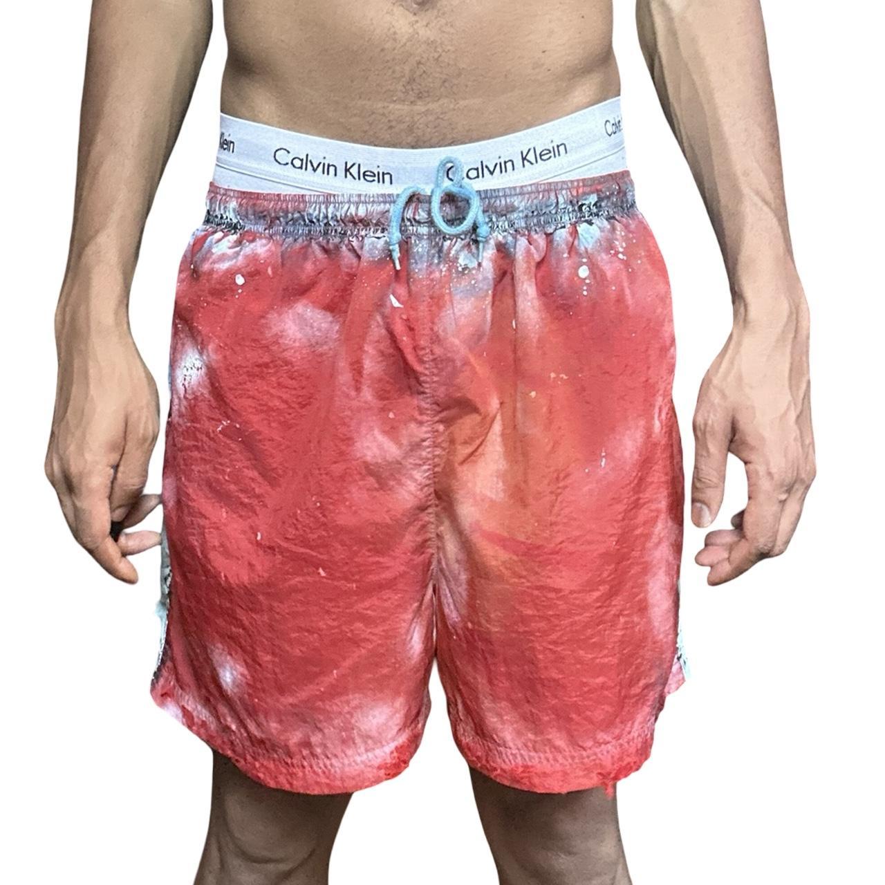 ASTROBOI* x Adidas Orange Nylon Rhinestone Grunge Shorts - front